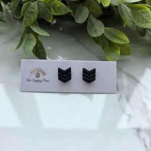 NEW Triple Chevron in Black Polymer Clay Earring Studs